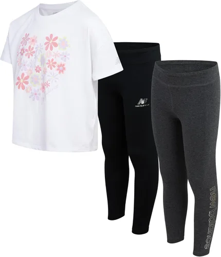 Vista 14 de New Balance Conjunto de leggings para niñas, camisa de manga corta de 3 piezas y leggings para niñas, pantalones de yoga para entrenamiento