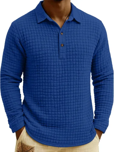 Vista 31 de Polo de punto para hombre, manga larga, ligero, informal, con cuello