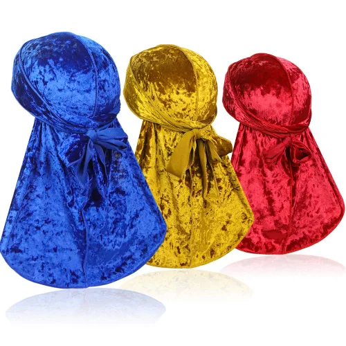 Vista 9 de ASHILISIA 3 piezas de terciopelo triturado ondulado Durag – Envolturas sedosas Durag con cola extra larga perfectas para 360 olas