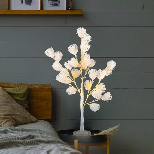 Vista 4 de Árbol de pino blanco artificial con ramas iluminadas, árboles de flores con luces LED para decoración de Navidad en interiores (20 pulgadas)