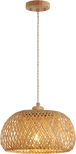 Vista 8 de Lámpara colgante de bambú con una sola luz, cesta bohemia ajustable, hecha a mano, tejida a mano, iluminación colgante para cocina, isla, fregadero