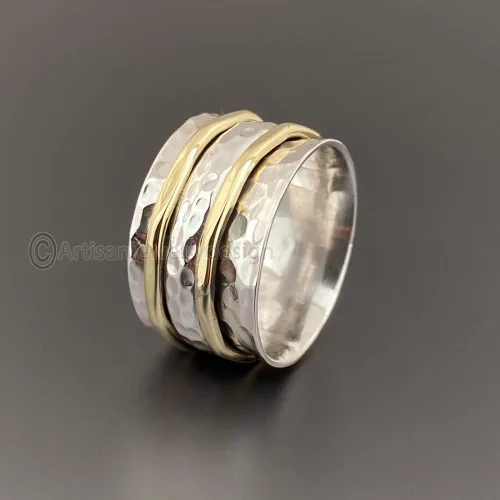 Vista 3 de Spinner Silver Ring, Spinner Ring Women, 925 Silver Ring, Handmade Silver Ring, Worry Fidget Spinner Ring, Spiritual Spinner Ring, Boho Spinner