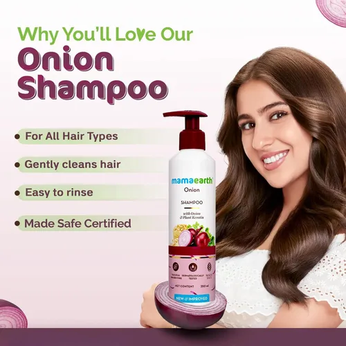 Vista 3 de MAMAEARTH Champú de cebolla con queratina de cebolla y plantas 8.45 fl oz (8.5 fl oz)