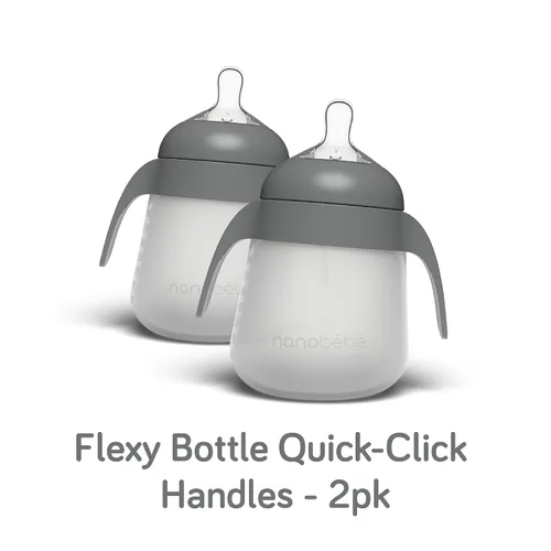 Vista 4 de Nanobebe Flexy - Manijas ergonómicas de fácil agarre, asas de taza de transición para sorber, paquete de 2, color gris