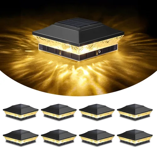 Vista 9 de Brightever Luces solares para postes de 3.5 x 3.5 pulgadas, 4 x 4 pulgadas, paquete de 6 luces solares para postes de madera/vinilo, 2 modos Blanco