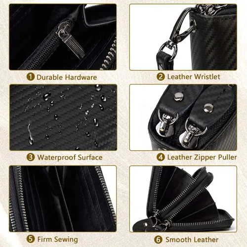 Vista 4 de LUUFAN Billetera larga de cuero genuino para hombre, cartera plegable grabada