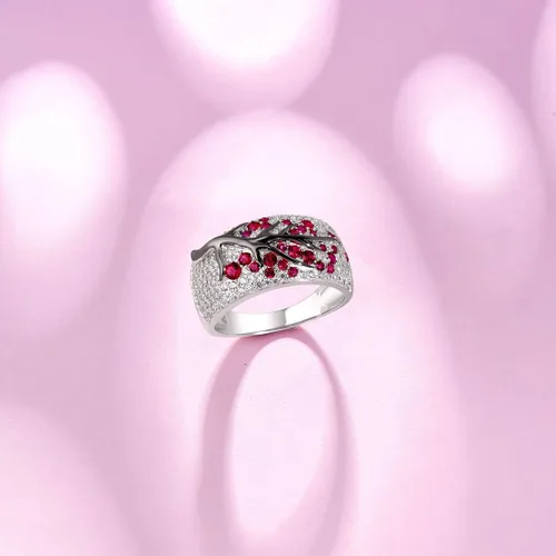 Vista 3 de Santuzza Anillo de plata de ley 925 con circonita cúbica y ramas de árbol para mujer