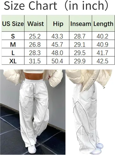 Vista 4 de Pantalones de paracaídas de verano para mujer, pantalones deportivos Y2K con bolsillos, cintura alta elástica, pantalones cargo deportivos casuales