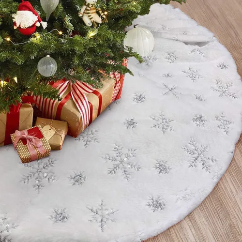 Vista 9 de Falda de Árbol de Navidad - Falda de árbol de 48 pulgadas grande roja con falda de árbol de piel sintética suave de alta gama para decoraciones
