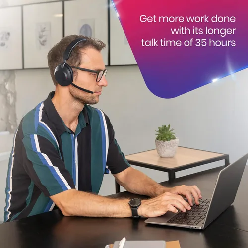 Vista 3 de Jabra Auriculares inalámbricos Evolve2 65 certificados para MS Teams, dongle Bluetooth, compatible con Zoom, Meet, ideal para trabajar desde casa