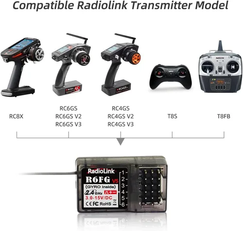 Vista 9 de Radiolink RC6GS V3 2.4G 7 canales RC Kit de controlador de radio de coche y R6FG Gyro Control remoto de largo alcance para RC Crawler Truck Drifting