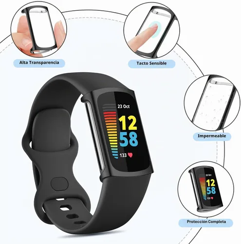 Vista 4 de Paquete de 4 protectores de pantalla compatibles con Fitbit Charge 6/Charge 5 (no para Charge 4/3), funda protectora de TPU completa, accesorios