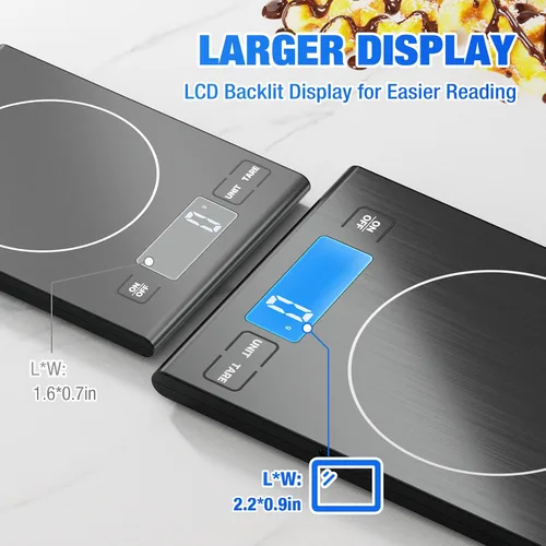 Vista 7 de Diyife - Báscula de cocina de acero inoxidable 304 recargable, 33 libras, color negro Digital Scale with LCD Display, Batteries and Type-C