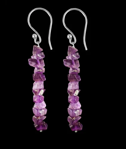 Vista 2 de Aretes colgantes de piedra de amatista natural para mujeres y niñas, aretes de gancho colgantes de cristal colorido para gota de chakras, piedras