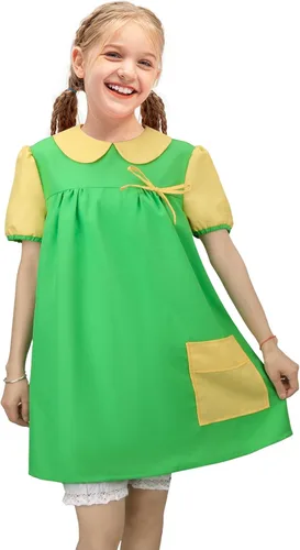 Vista 6 de ZIFUNMUR Women Girls Chilindrina Costume Green Dress Red Knit Cardigan Shorts Glasses Full Set Halloween Cosplay Outfit
