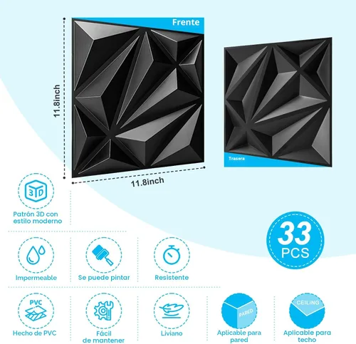 Vista 5 de Art3d Paquete de 33 Paneles de Pared 3D para Decoración de Pared Interior, Paneles de Pared de PVC con Textura de Diamante para Sala de Estar