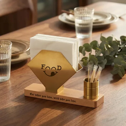Vista 4 de Servilletero de madera personalizado con caja de palillos de dientes, servilletero de madera personalizado para mesa, servilletero de papel