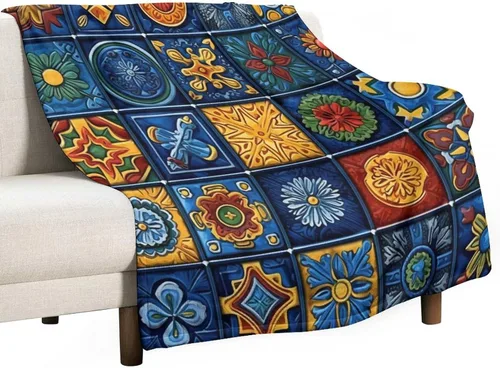Vista 19 de Manta bohemia mexicana retro a rayas multicolor, manta bohemia étnica cálida de 30 x 40 pulgadas, suave manta de felpa mullida y acogedora manta