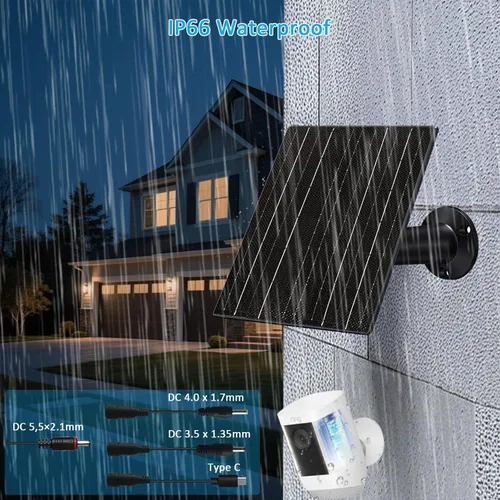 Vista 5 de Panel solar de 10 W con batería de 10400 mAh para cámaras de seguridad y sendero, salida ajustable de 5 V/12 V, enchufes USB-C y CC, IP66
