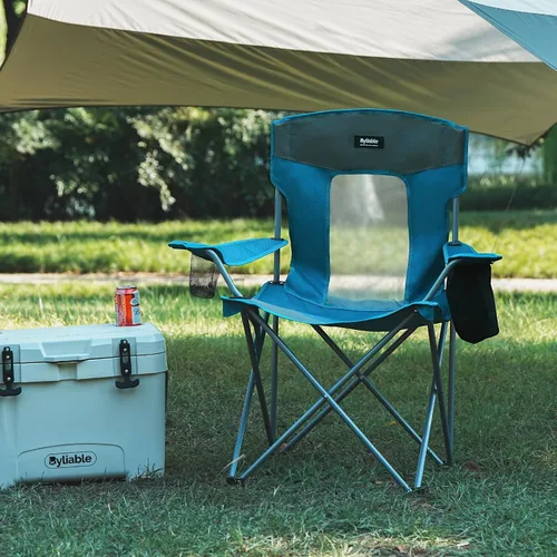 Vista 2 de Silla plegable de camping al aire libre, portátil, liviana, sillas plegables para campamento para adultos al aire libre con portavasos, bolsa