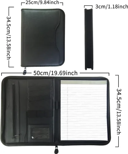 Vista 5 de Boczif Padfolio - Organizador de carpetas de cartera planificador de cuero para hombres y mujeres organizador de cuadernos de negocios con bolsillo