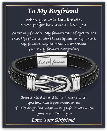 Vista 14 de Gifts for Men Infinity Leather Bracelet for Dad New Daddy Husband Boyfriend Son Grandson Brother Nephew Uncle Brown Braided Engraved Leather Jewelry