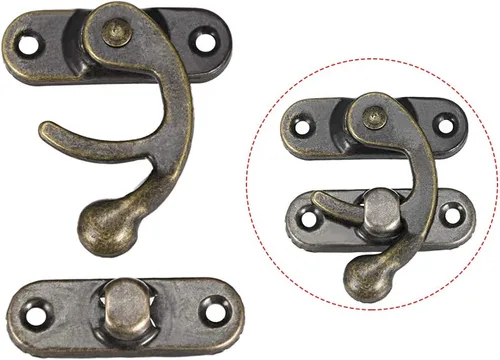Vista 3 de uxcell Vintage Lock Clasp Right Latch Hook Hasp 1.654 in x 1.457 in Pestillo de brazo oscilante plateado bronce, 5 piezas W tornillos