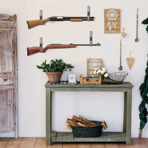 Vista 5 de Ganchos seguros para pistola para pared, estante de acero resistente para rifle y escopeta con acolchado suave para un almacenamiento y exhibición