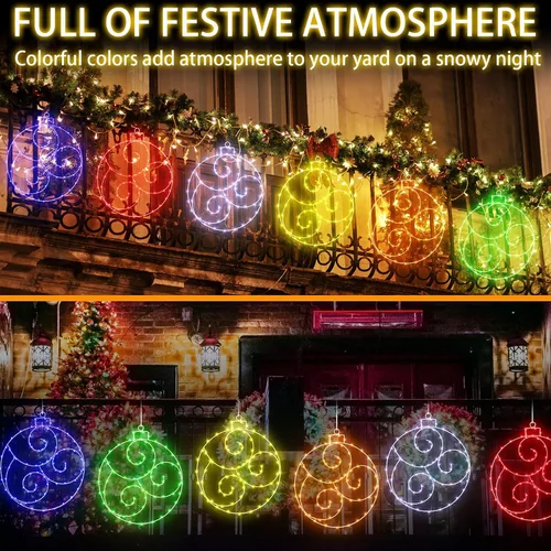 Vista 6 de 6 unidades de 12 pulgadas de luz solar de Navidad al aire libre, decoración de Navidad, bola colgante LED impermeable, 60 luces con 8 modos