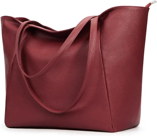 Vista 11 de KALIDI Bolso Tote Grande de Cuero Vegano para Mujer, Bolso de Hombro, Casual, con Cremallera, para Trabajo, Fin de Semana, Estilo Hobo, 23L
