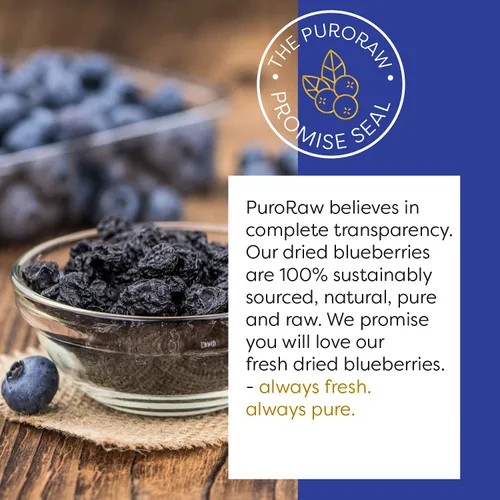 Vista 2 de PuroRaw Arándanos secos sin azúcar añadido, 2 libras. Fruta de bayas azules, arándanos deshidratados, arándanos secos frescos a granel, pasas