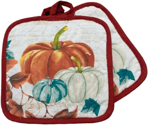Vista 4 de Moderno juego de toallas de cosecha de otoño y Acción de Gracias: toallas, soportes para ollas y guantes de horno, diseño de otoño de calabaza