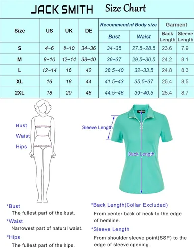 Vista 7 de JACK SMITH Camisa de golf de manga corta para mujer, que absorbe la humedad, camiseta polo deportiva con cremallera, protección solar, tallas S-XXL