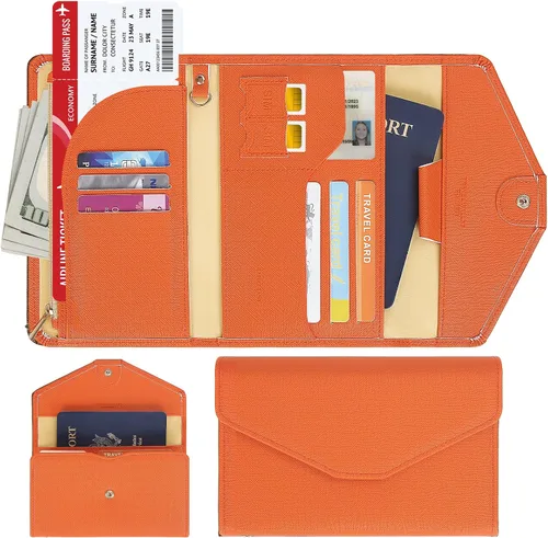 Vista 98 de Zoppen - Billetera de viaje con bloqueo RFID multiusos (Ver.4) Portatarjetas de pasaporte y vacunas, organizador de documentos de tres pliegues