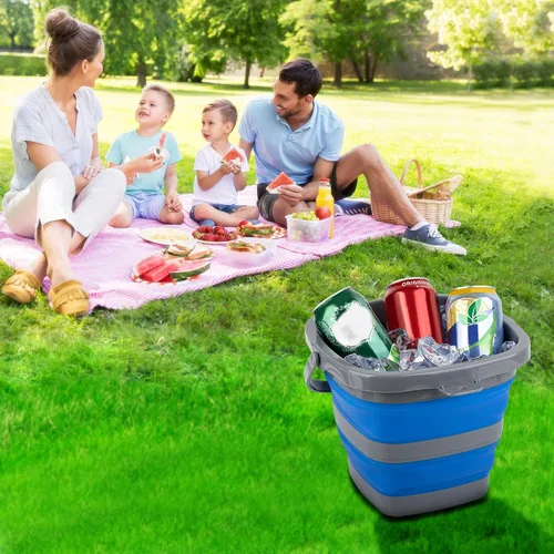 Vista 7 de Paquete de 2 cubos de plástico plegables con 1.32 galones (5L) cada uno, tina rectangular plegable para limpieza del hogar, recipiente de agua al