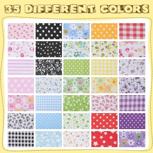 Vista 5 de Macarrie 35 piezas de tela de retazos de tela 100% algodón para coser acolchados, paquetes de cuadrados estampados florales, suministros de costura
