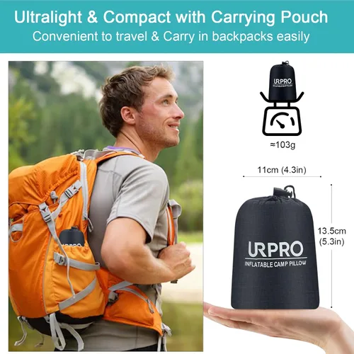 Vista 6 de Almohada inflable ultraligera de viaje para campamento, compresible, compacta, cómoda, ergonómica, para cuello y campamento de apoyo lumbar, Verde