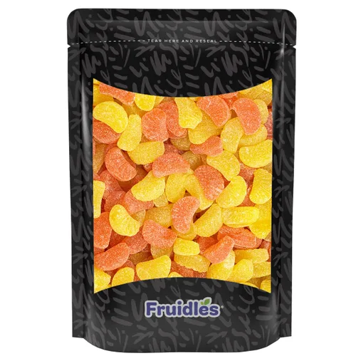 Vista 4 de Gomitas de limón y naranja de media libra – Gomitas con sabor a frutas recubiertas de azúcar, 0.18 oz cada una, aproximadamente 60 piezas por libra