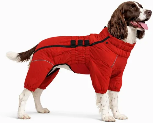 Vista 33 de Abrigo cálido para perros de doble capa, chaleco para perros, 4 patas cubiertas, resistente al viento, impermeable, reflectante, gris XS - L