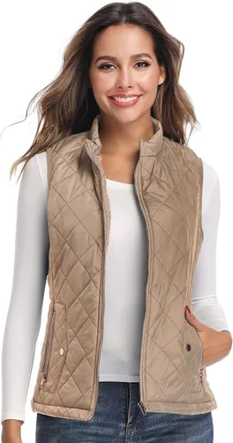 Vista 6 de Chaleco para exteriores de mujer, chaleco acolchado ligero con cremallera y cuello alto.