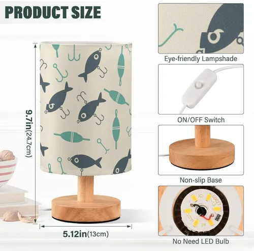 Vista 3 de Fishing Fish Small Desk Lamp for Bedroom Nightstand Bedside Lamps with USB Table Lamp with Fabric Night Light for Living Room