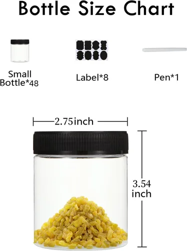 Vista 2 de Tarros de plástico transparente de 8 onzas con tapas, recipiente hermético para almacenamiento de alimentos, tarros de plástico transparente ideales