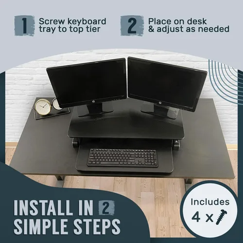 Vista 6 de TechOrbits - Convertidor de escritorio de pie, regulable, para sentarse y pararse, aglomerado, monitor dual con bandeja para teclado, para laptop