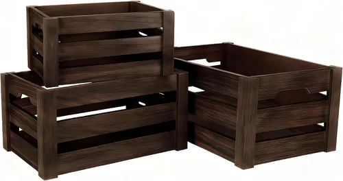 Vista 8 de Juego de 3 cajas de almacenamiento de madera para decoración del hogar Rustic farmhouse decorative wooden boxes for home decor, living room and