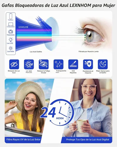 Vista 4 de Blue Light Glasses for Woman, Blue Light Blocking Lightweight Round Eyeglasses for Computer TV Gaming Phone Screen,Eye Strain