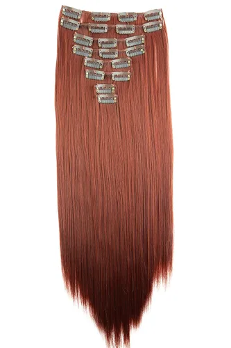 Vista 9 de CAISHA XXL - Juego de 8 extensiones de cabello con clip de 24 pulgadas, extensiones de cabello lacio rojo burdeos CES10