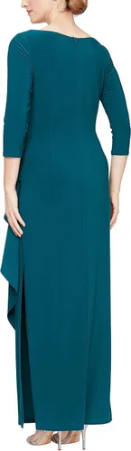Vista 2 de Alex Evenings Women's Long Stretchy 34 Sleeve Knot Front Column Dress