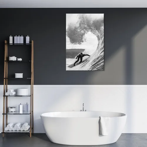 Vista 5 de Póster retro de surf fresco, arte de pared en blanco y negro, pósteres estéticos de habitación, arte de pared vintage del océano, pintura en lienzo