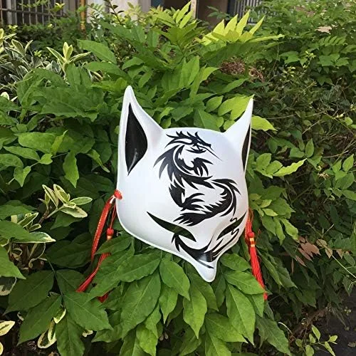 Vista 6 de Kitsune - Máscara de dragón de zorro para Navidad, baile de máscaras, cosplay japonés Kabuki