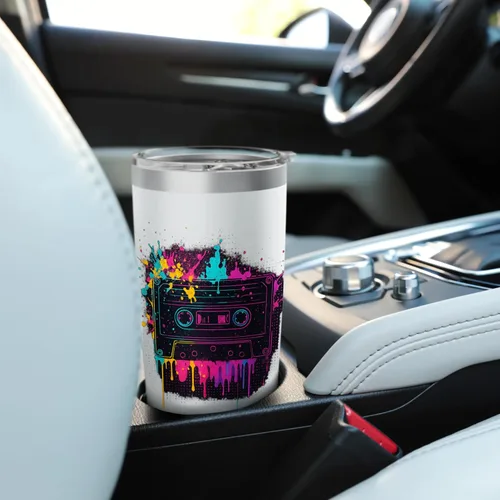 Vista 6 de Vaso aislado de acero inoxidable de la vieja escuela del casete de la cinta del estilo retro
